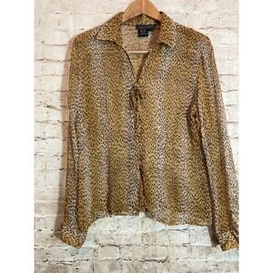 Tess Studio Silk Top 14 Leopard Cheetah Print Lace Up Sexy Feminine Semi Sheer